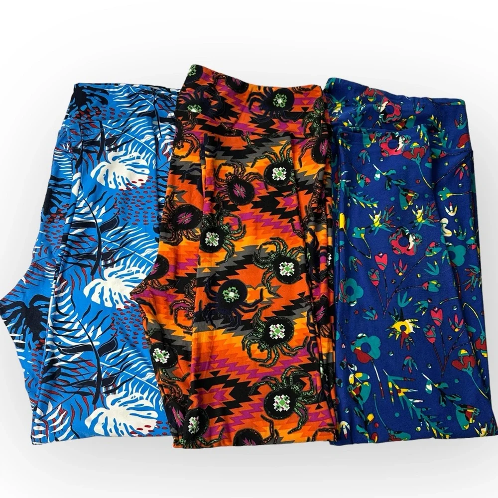 Lularoe LOT OF 3 Leggings FLORAL & HALLOWEEN TC2 - Picture 1 of 5